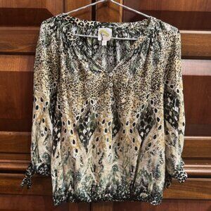 Anthropologie Fig & Flower Women's Animal Print Blouse Boho Peasant Medium